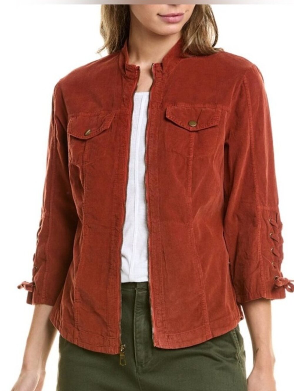XCVI Wearables Ashlynn Jacket In Nocolor Brown Corduroy Lace Up Sleeve Small